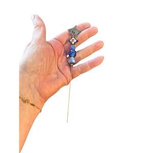 Artisan Vintage Assemblage Hat/Stick Pin Blue Glass Enamel Floral Pewter Top